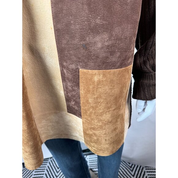 VTG 80s Koman Sport Patchwork Sweater Brown & Tan Ribbed Knit Mens L Blemish - Picture 7 of 16